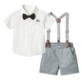 Kids gentleman's first birthday dress spring and summer new short-sleeved white shirt gentleman's sets boys birthday overalls suit