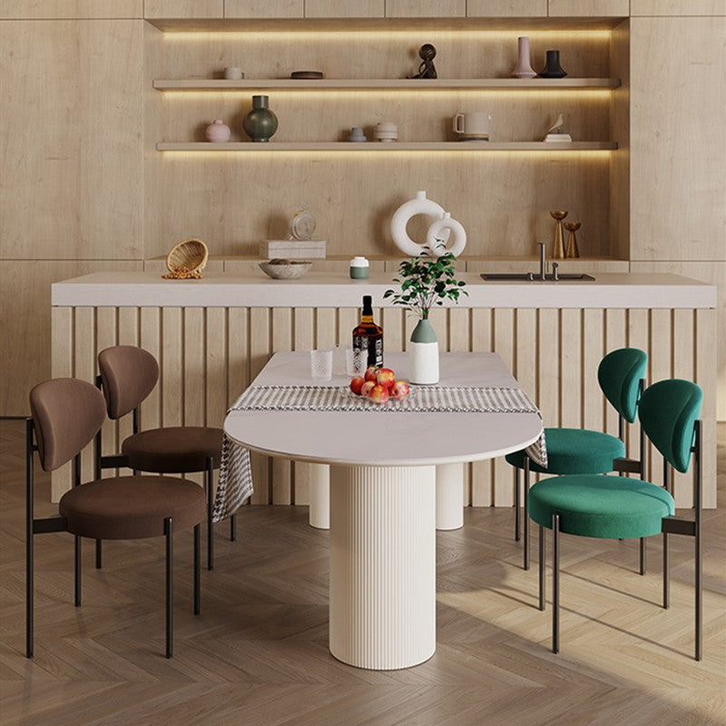 Cream style rectangular dining table household small apartment rock slab negotiation table and chair combination modern simple Roman column round table