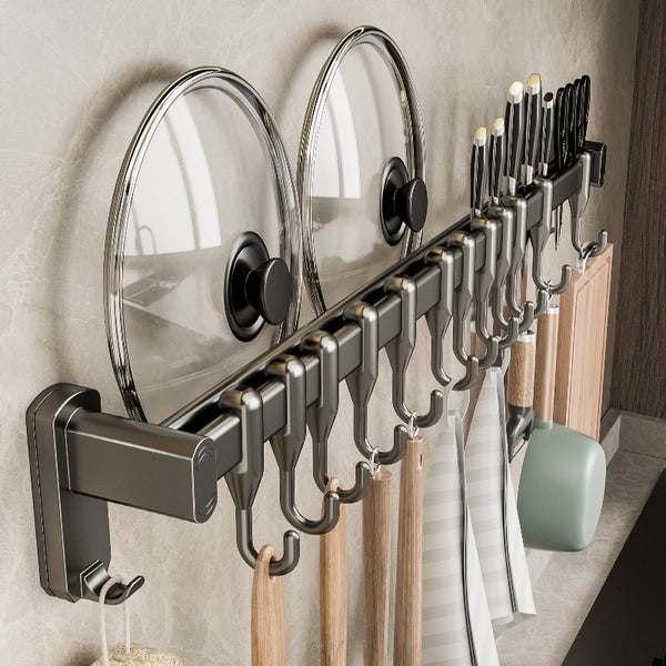 Kitchen hook No punching hanging rod spatula spoon hanger row hook Multifunctional shelf Wall-mounted storage knife holder
