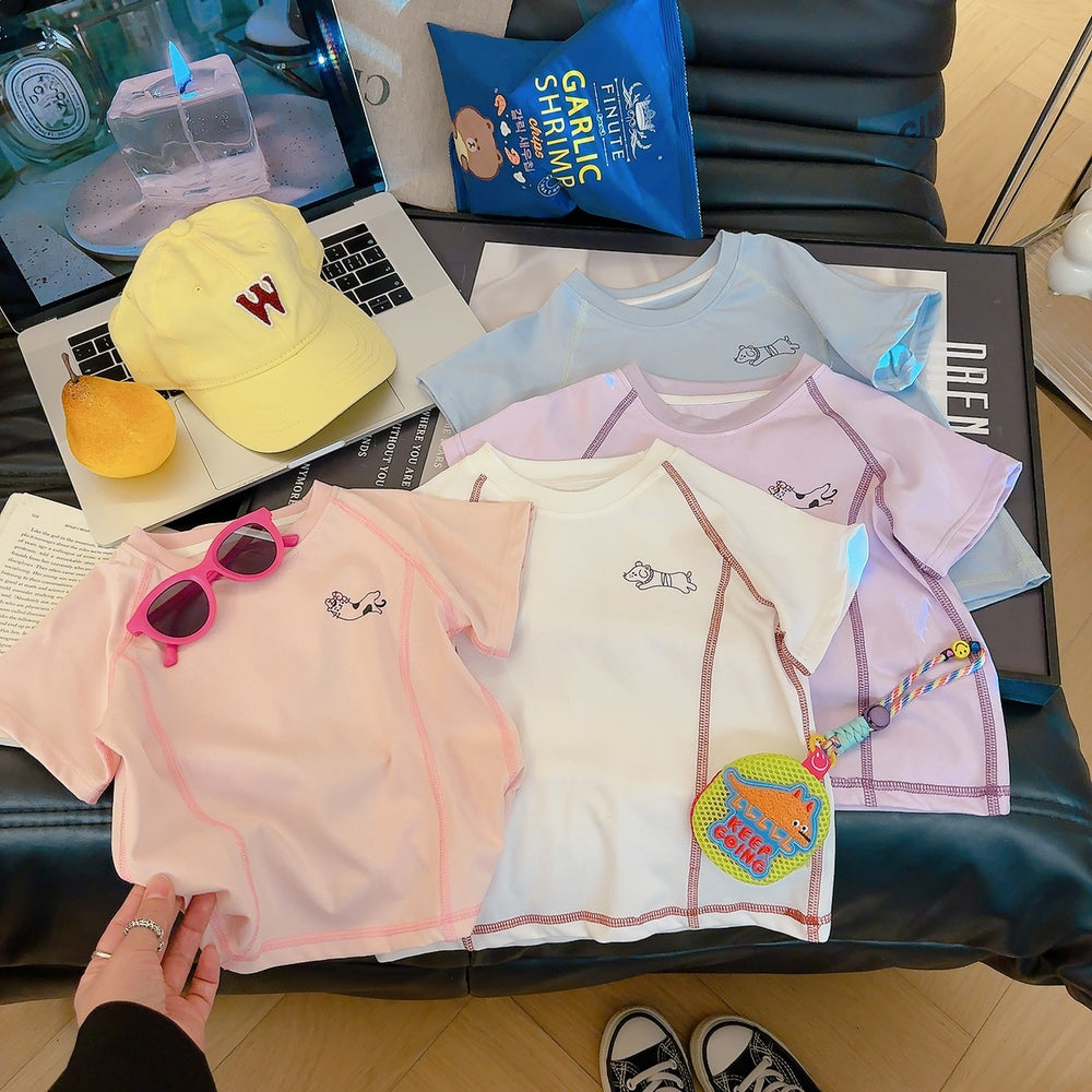 Kids' summer new arrivals: unisex color block t-shirts - versatile short sleeve dopamine crewneck tops, korean style casual children's wear