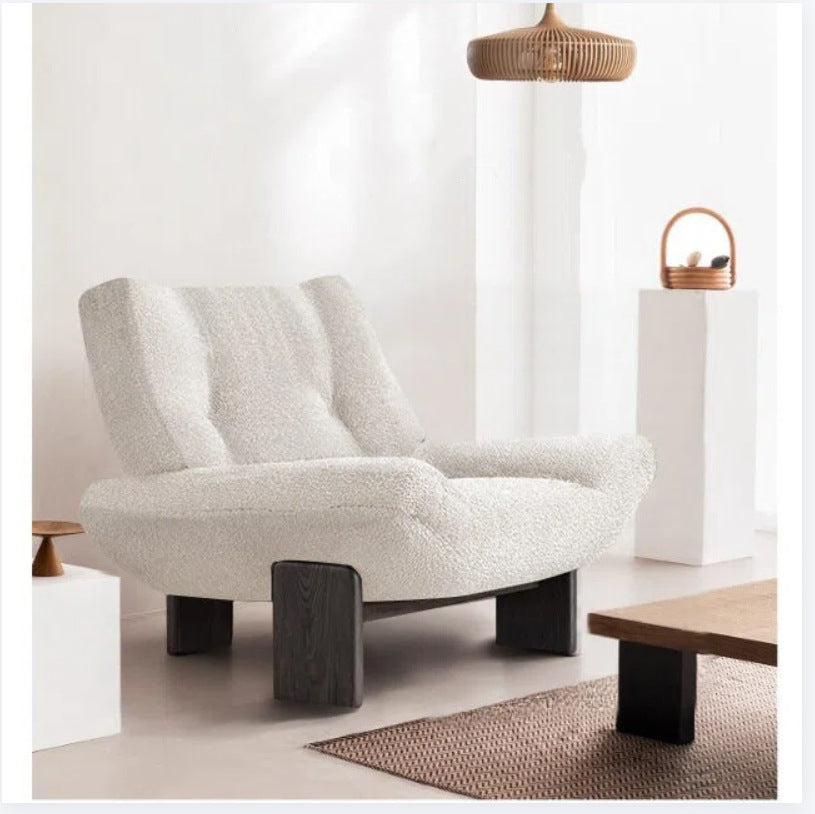 Retro single sofa chair, wabi-sabi style solid wood casual chair, hotel living room club reception chair, designer negotiation chair