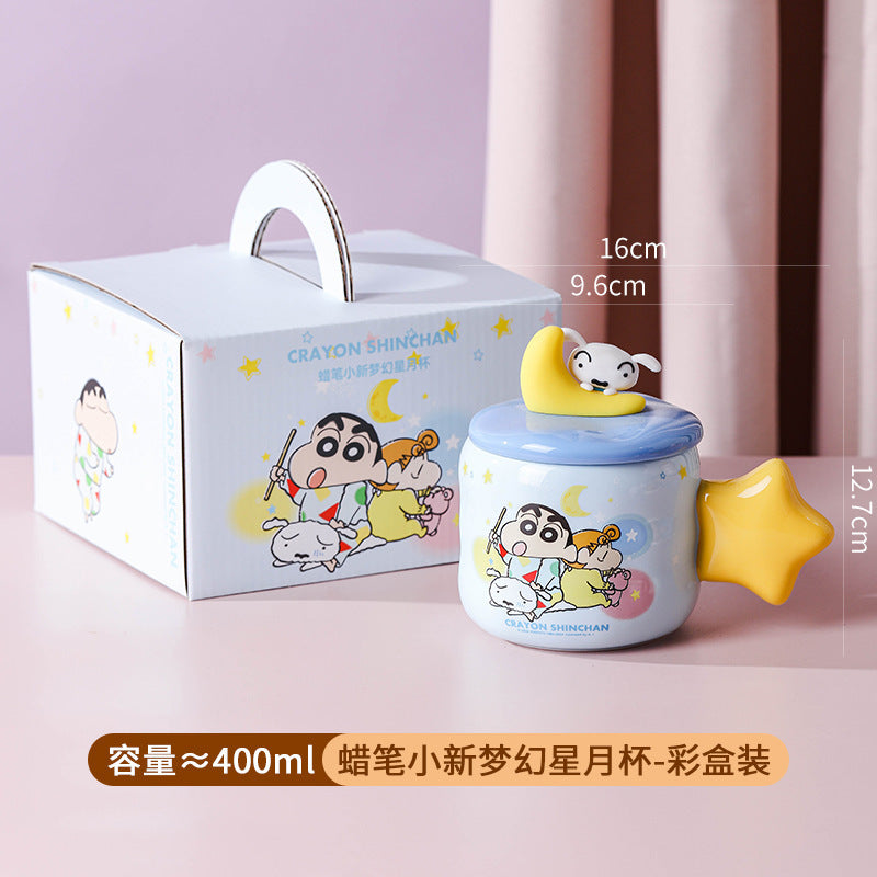 Crayon Xiaoxin Creative Mug Lid Gift Box Personalized Couple Water Cup Cartoon Ceramic Cup Coffee Cup Milk