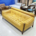 Solid wood sofa fabric designer creative straight row high back retro ash wood three-person new arrival oil wax leather