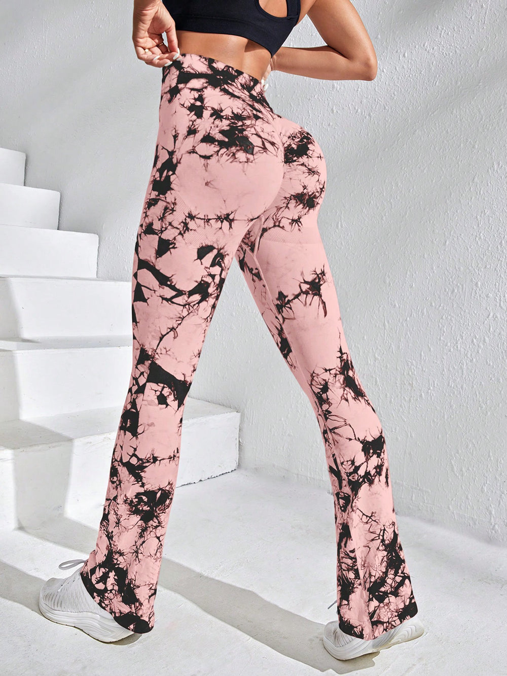 Tie-dye yoga pants, tie-dye bell-bottom pants, tie-dye yoga pants, sports fitness wear, moisture-wicking, high-elasticity butt lift for women