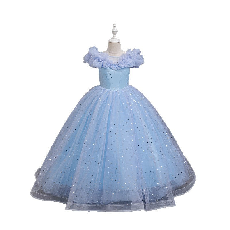 Girls' formal dress - european & american style long flower girl dress - puff sleeve banquet party kids princess dress - cross-border ready stock