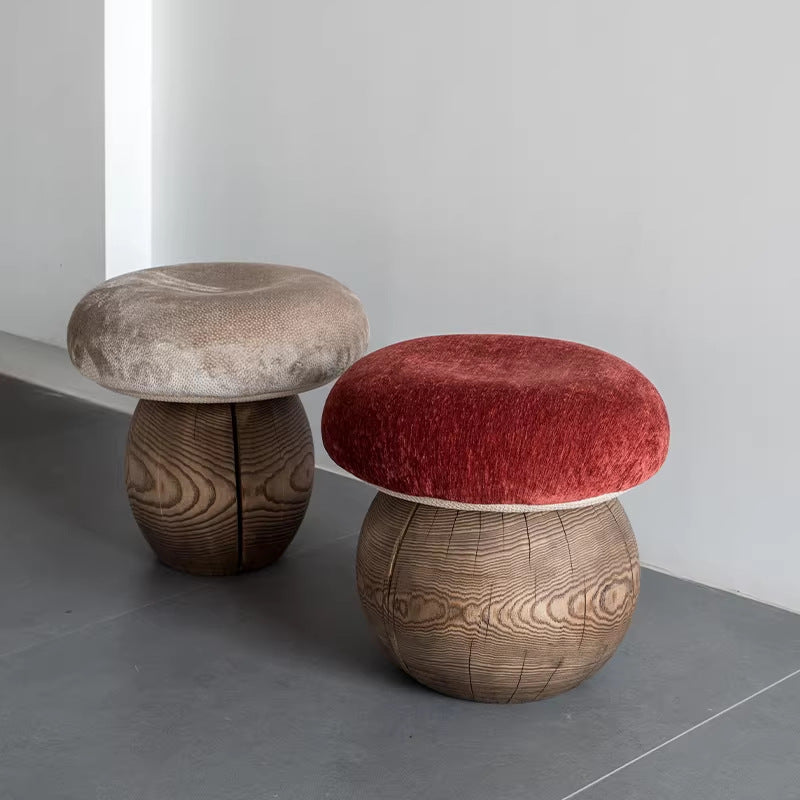 Mushroom stool log wabi-sabi cream style design living room entrance round low stool bench solid wood for home shoe changing stool