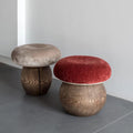 Mushroom stool log wabi-sabi cream style design living room entrance round low stool bench solid wood for home shoe changing stool