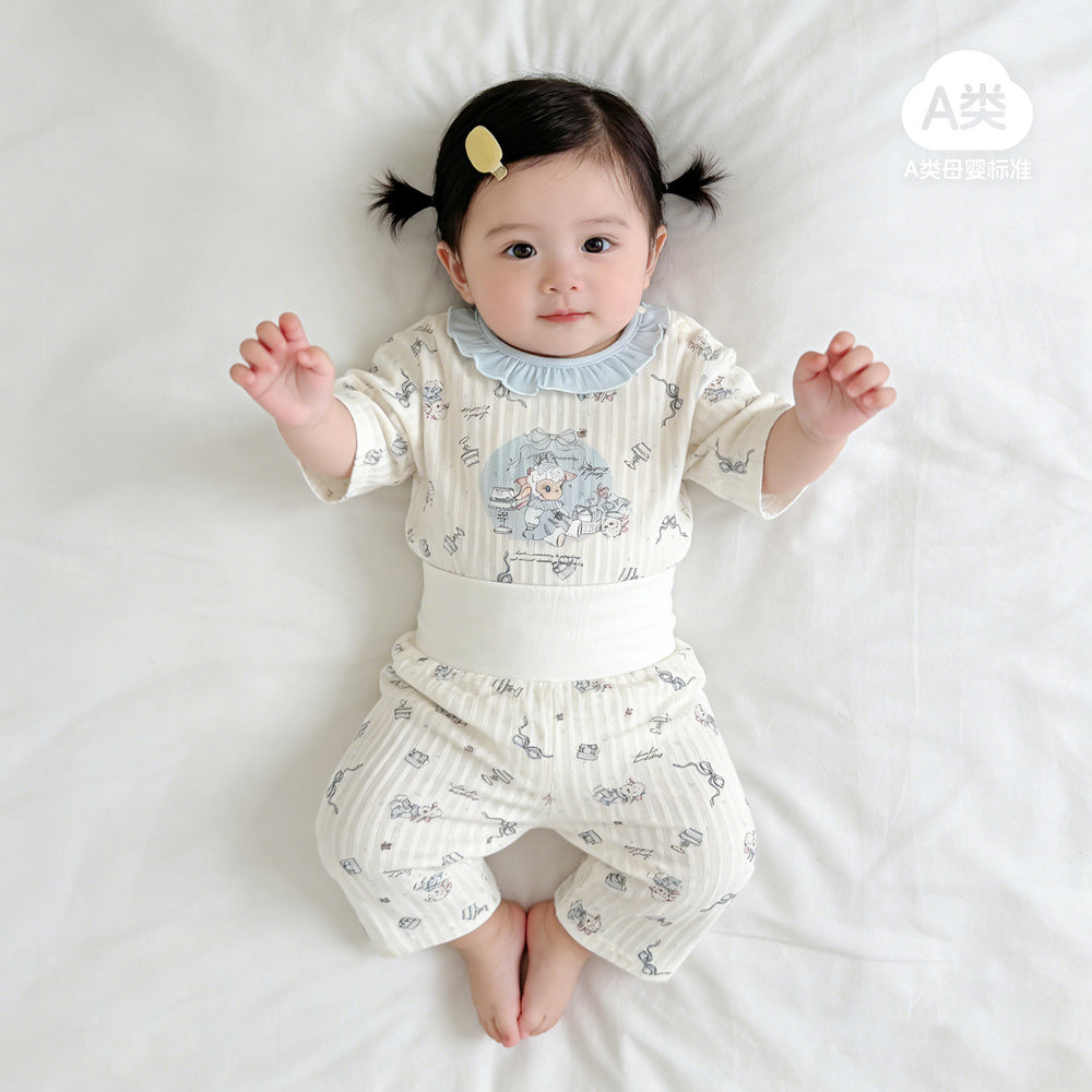 Baby pajamas pure cotton thin kids home clothes summer boys and girls three-quarter sleeves air-conditioning clothes high waistseparatessuit