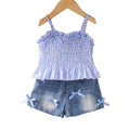 Kids clothing cross-border exclusive for european and american girls new arrival children's camisole + blue shorts baby