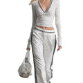 spring new arrival cross-border independent station  fashion v neck polka dot pants long sleeves sportswear suit