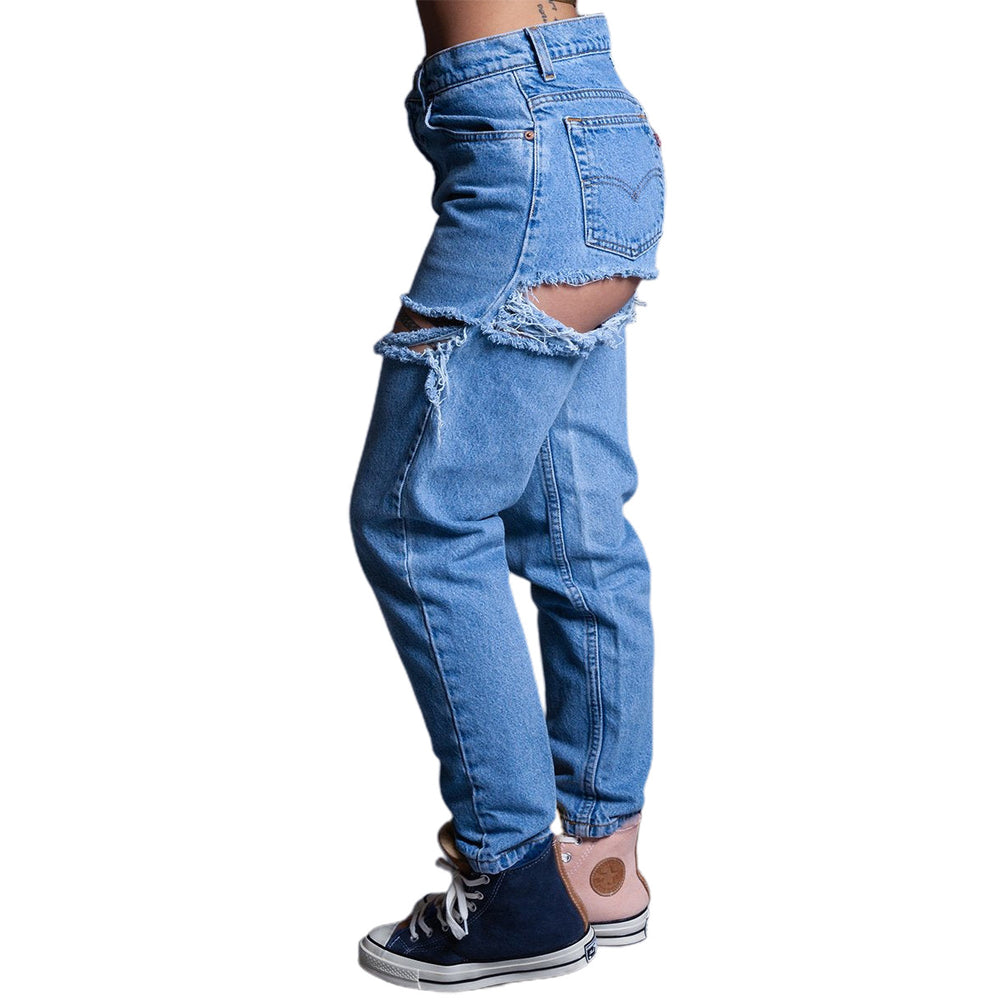 Amazon  jeans women's new arrival hot selling loose high waist wide leg pants ripped jeans casual pants
