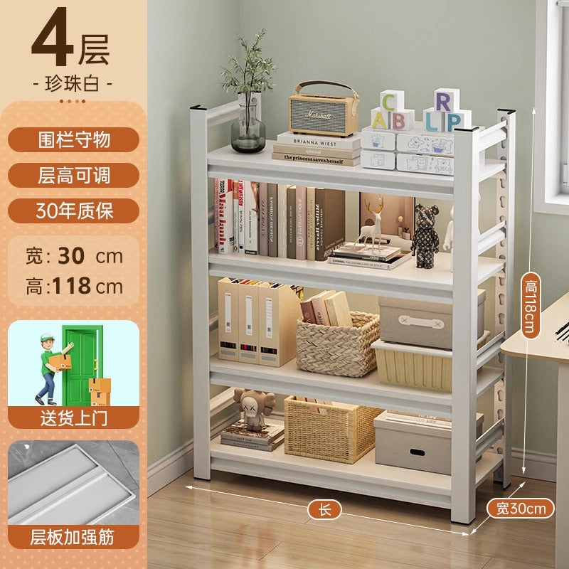 Steel bookshelf floor storage rack - home & kids book organizer, multi-tier wall-mounted storage for living room