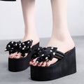 2026 new women's super high heel flip-flops - summer non-slip platform beach sandals with sweet bow detail - wearable wedge heel slides