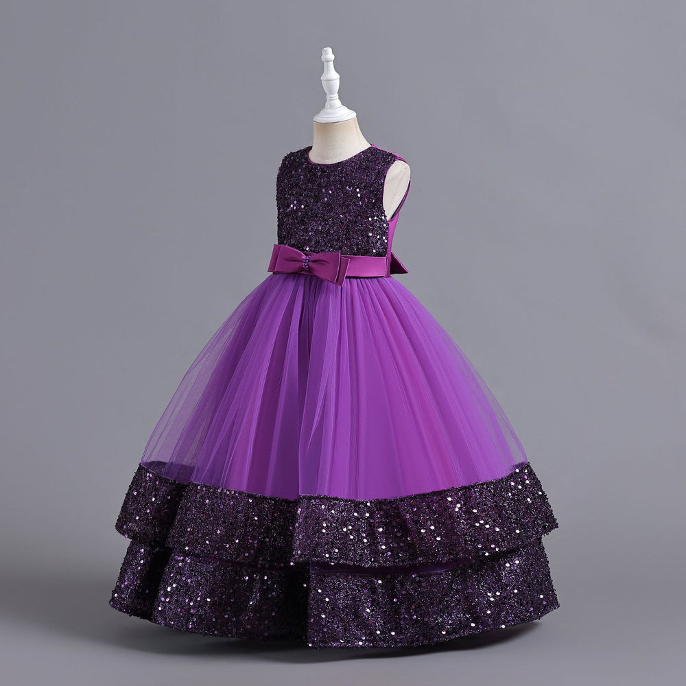 New arrival: sequined children's dress - perfect for girls! featuring a bow accent, this princess-style dress is ideal for flower girls, high-end piano performances, and special occasions