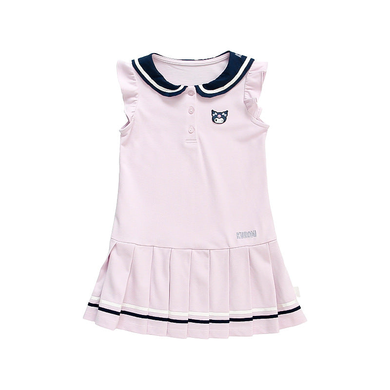 Girls' summer dress  new kuromi kids cotton dress, stylish preppy cartoon skirt, trendy