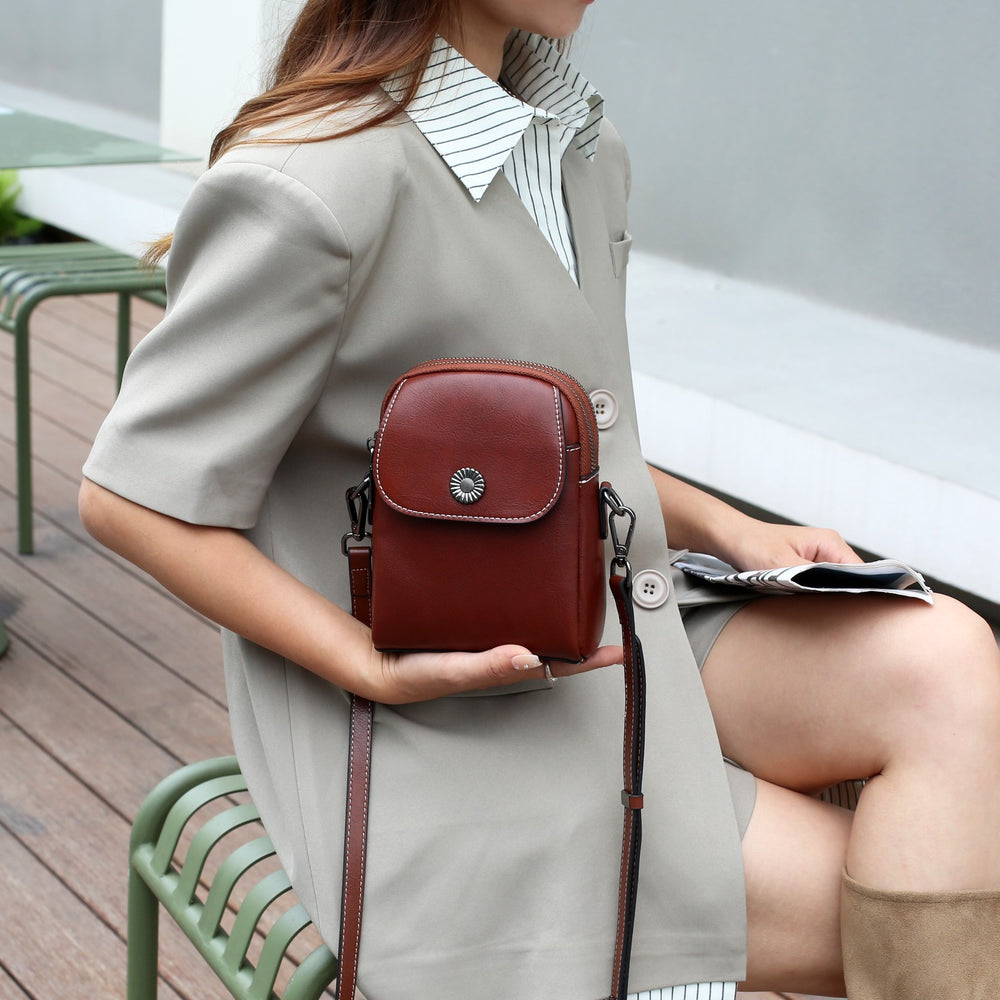 Top grain leather women's bag - 2025 new trendy genuine leather handbag, stylish phone bag, vintage shoulder bag, crossbody bag