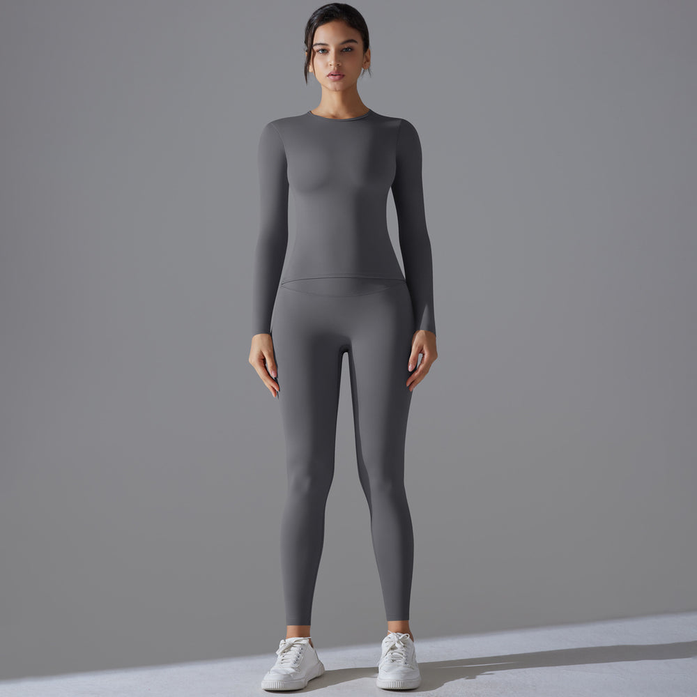 new arrival brushed nylon long sleeves yoga clothes high elastic naked tight sports suit running fitness two-piece set