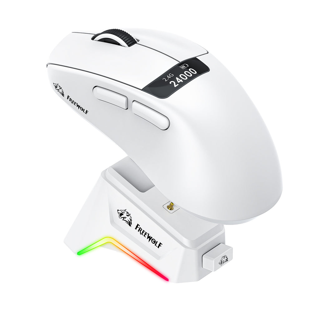 Liberty wolf a7 tri-mode mouse - lightweight paw3311 gaming wireless bluetooth mouse with display and rgb charging dock