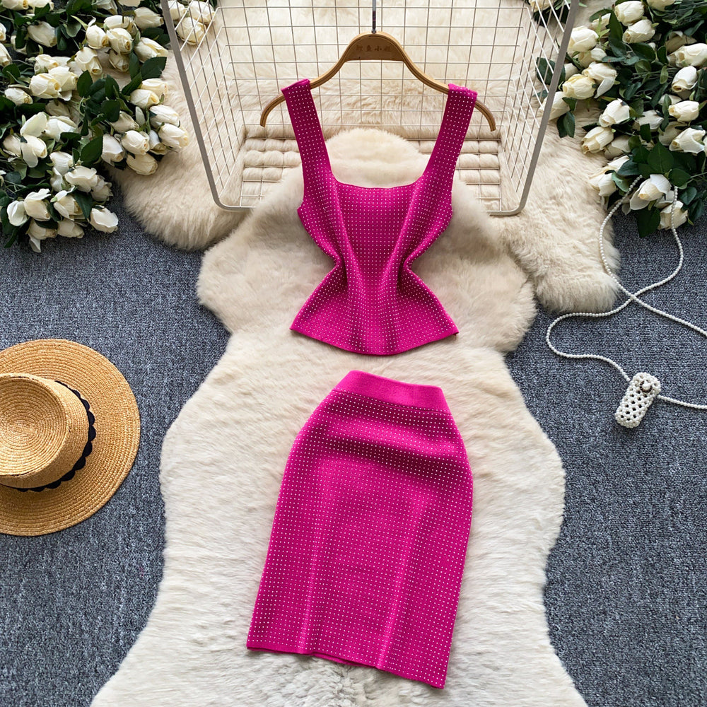 Luxury knit cami two-piece set for women - slim fit, figure-flattering, and chic for summer . perfect for work and everyday wear