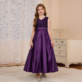 fashionexportfashion stylegirl dress long skirt v-neck evening dress satin princess dress catwalk classysequin skirt