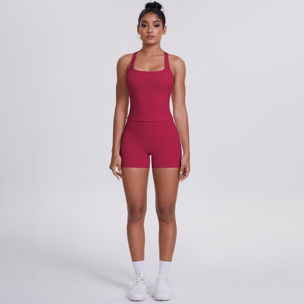 Cloud-feel brushed outdoor casual running yoga clothes, quick-drying, beautiful back, hip-lifting, tight shorts, sports and fitness clothes suit