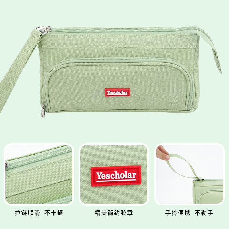 Cross-border pencil case Large capacity simple stationery box Double canvas Multifunctional portable stationery bag Primary school student pencil case