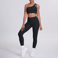 fashion double-sided nylon brushed single-shoulder yoga suit sports running fitness pants two-piece set for women