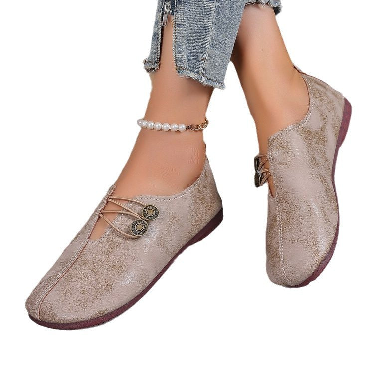 export  summer soft leather flat loafers women's round toe slip-on plus size comfortable and versatile shoes