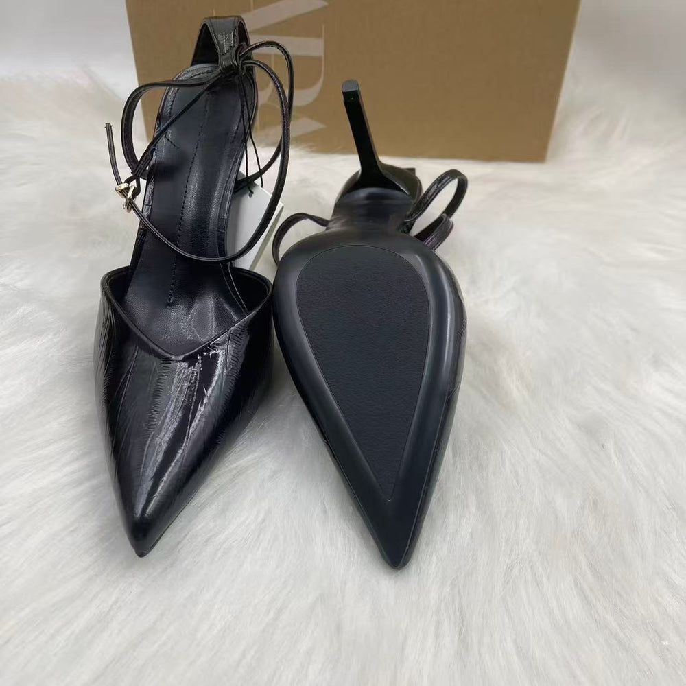 Za2025new arrivalfashion pointed toe high heelseleganteasiest for match leather belt buckle stiletto flats women