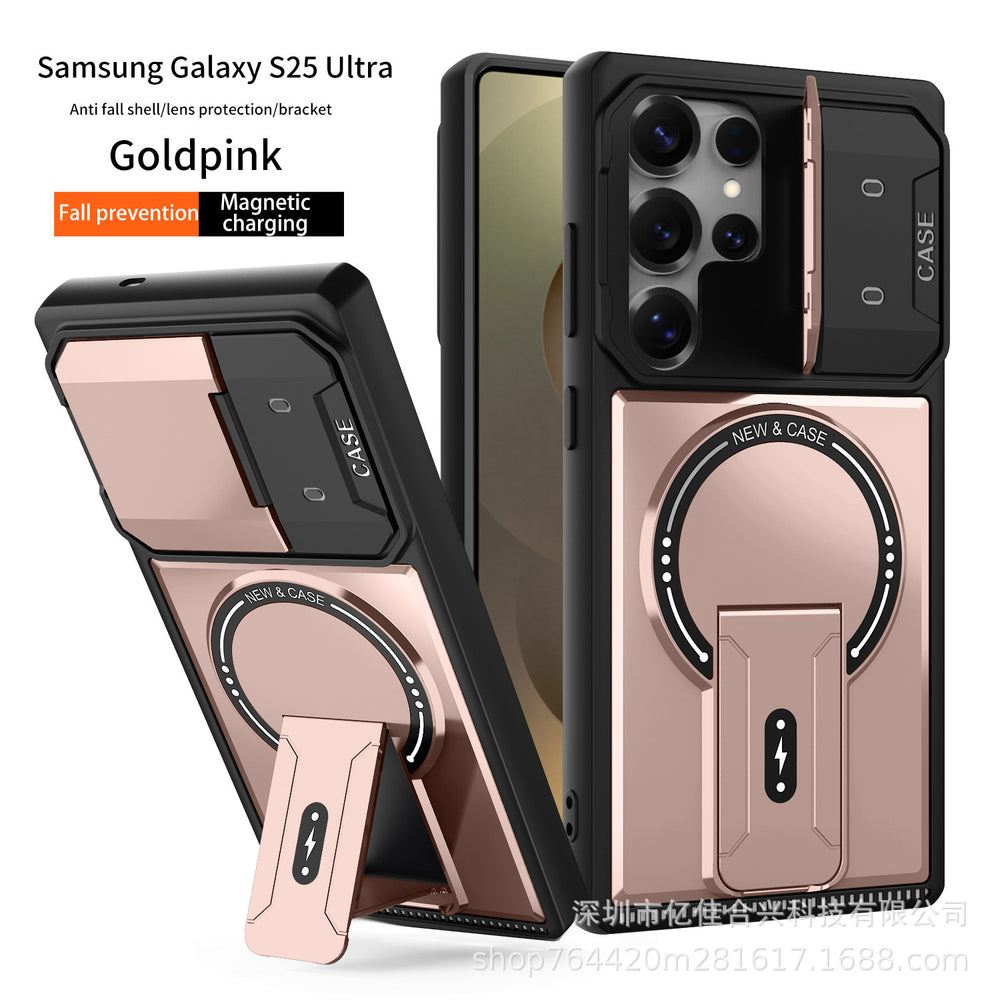 compatible samsung s25 ultra armor case with magnetic stand, s26 lens protection, full coverage, and drop-proof design (a07)