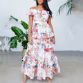 European and american 2025 summer new women's round neck long sleeve printed ruffle hem maxi dress - fashionable vacation style