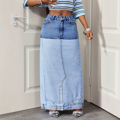 Pre-sale-66335# cross-border fashion foreign trade casual versatile color matching women's slit denim skirt