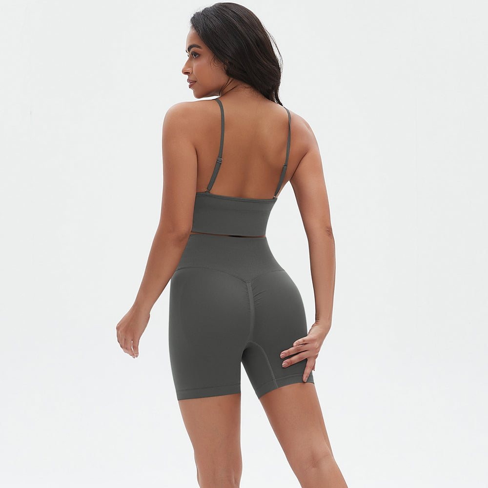 European and american seamless yoga set: camisole, racerback sports bra, high-waisted butt-lifting leggings, and workout two-piece outfit