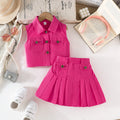 girls' european and american style solid color sleeveless denim top + summer pleated skirt two-piece set - direct from the manufacturer