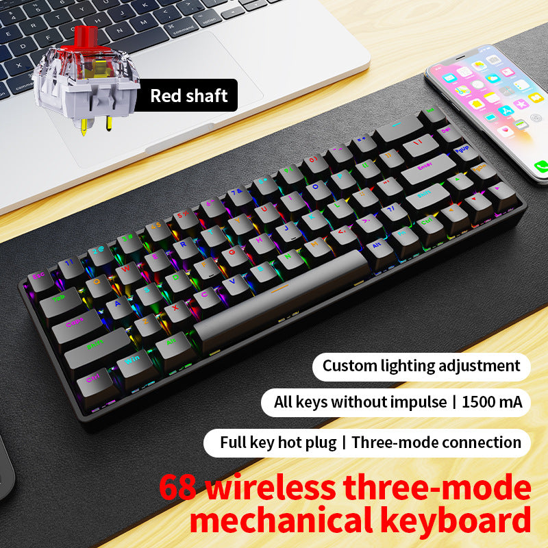 Longweishi ak68 key wireless wired bluetooth three-mode mechanical keyboard customized plug-in pbt game e-sports rgb