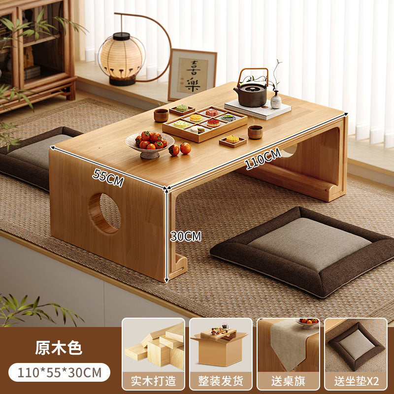 Solid wood bay window cabinet storage locker household balcony renovation window sill antique bookshelf Japanese dust-proof bookcase