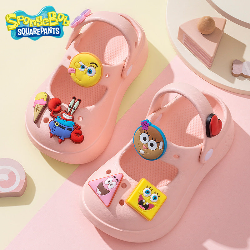 Spongebob squarepants new family kids clogs - thick sole, height increasing, outdoor wear, summer anti-slip, anti-odor beach sandals and slippers