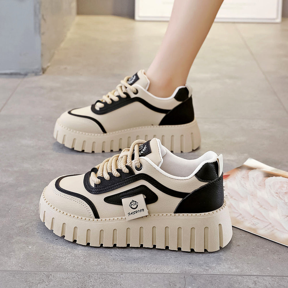 2025 spring/autumn new casual shoes platform wedge heel height increasing women's shoes korean style fashion color block versatile student shoes wholesale