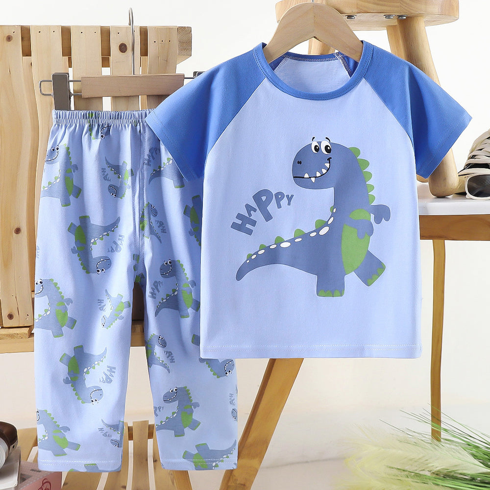 Kids' short-sleeve cotton set: summer t-shirt & pajamas for boys & girls - perfect for home wear and sleepwear