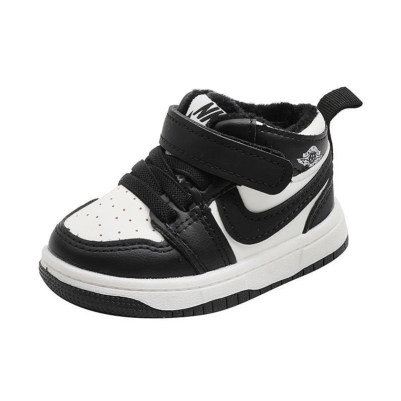 Kids sneakers for boys and girls, mid-top sneakers, winter two-cotton shoes, k-style shoes for men and women, baby shoes, soft bottom toddler shoes