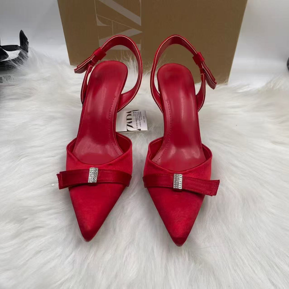 Za's 2025 new women's shoes: low-heeled, elegant, socialite-style pumps with closed toe, low-cut design, and ankle strap