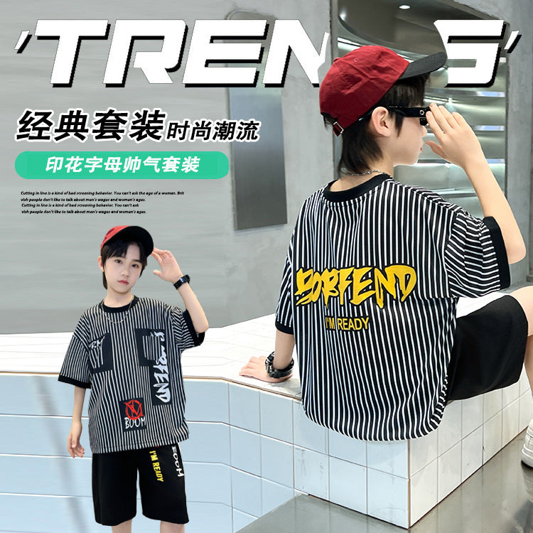 Boys' summer outfit set: new  styles for mid-to-large children - lightweight, sporty, cool, and trendy summer wear