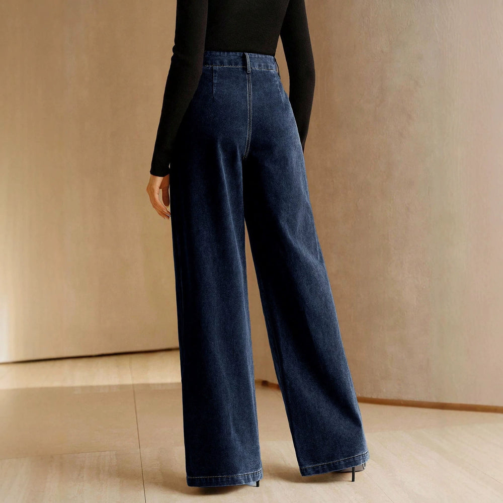 Fashionjeans women's diagonal buckle wrap wide-leg pants high waistdrapedloosestraight-leg denim pants work clothing women's clothing