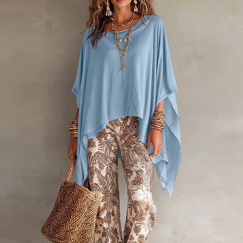 cross-border european and american women's clothing: new women's summer fashion, trendy commute-ready loose solid color cover-up short-sleeve t-shirt