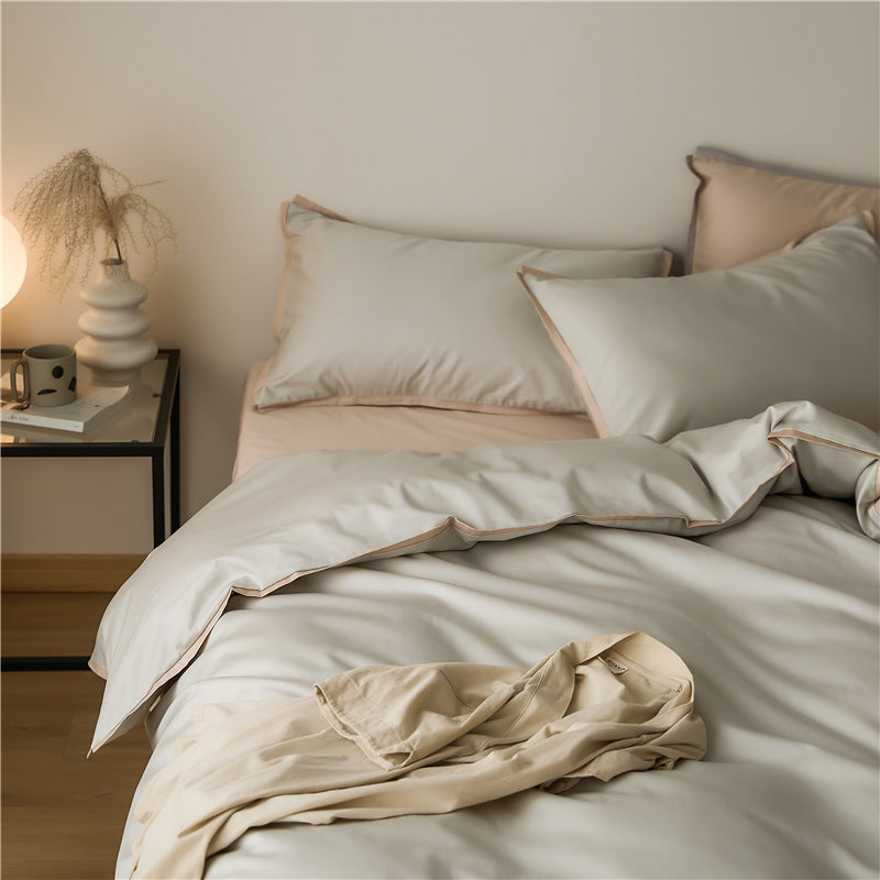 Solid color 100 beds four-piece set cotton pure cotton long-staple cotton four seasons simple light luxury quilt cover bed sheet hat wholesale