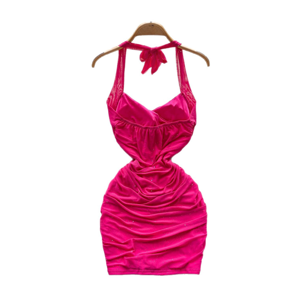 Feminine dress  new arrival pure desire sexy halter suspender waist slimming mesh hip covering short skirt