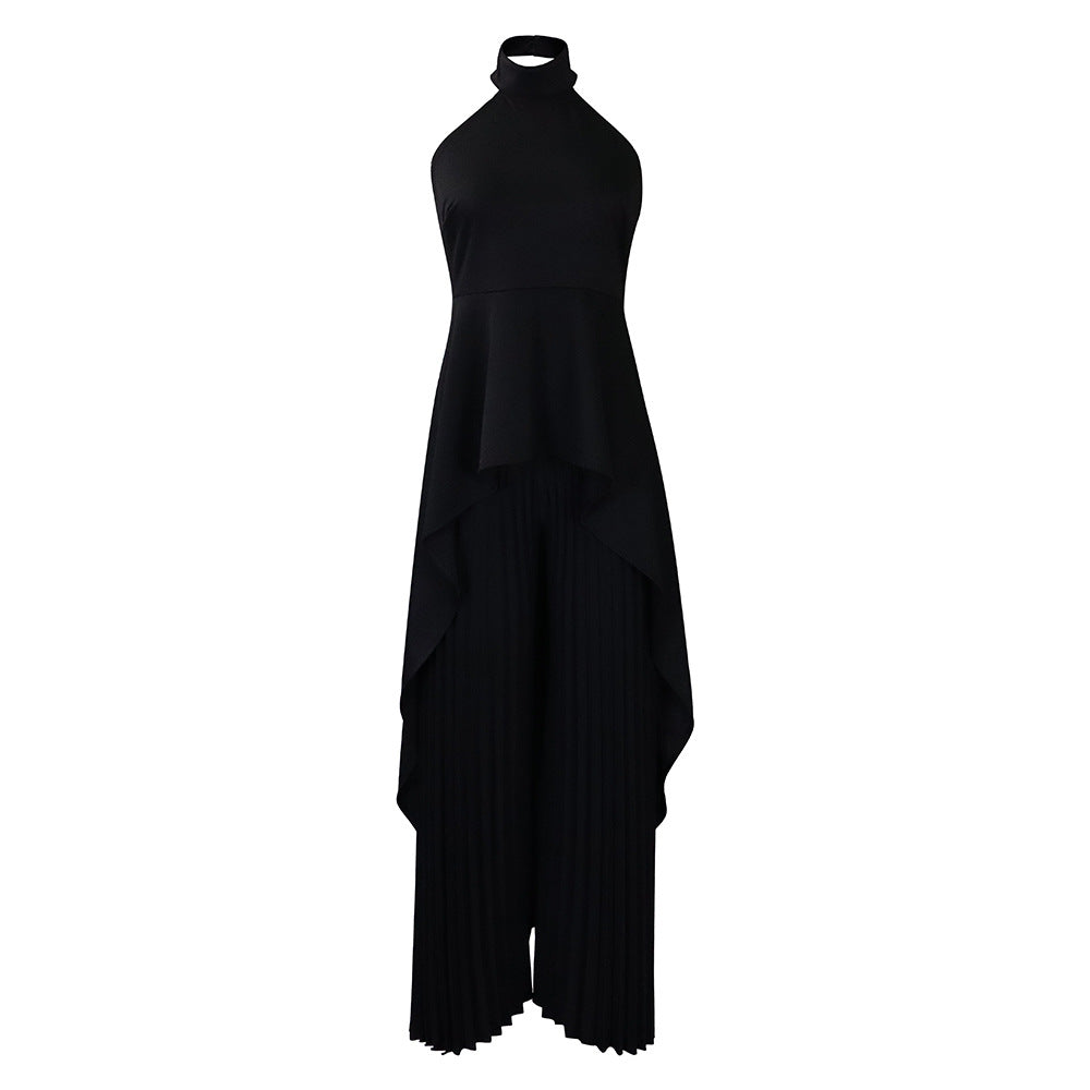 D372export cross-border fashion casual suit summer socialite private clothes backless top pleated wide-leg pants european and american suit