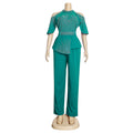 new rhinestone & beaded african  plus size women's autumn outfit: irregular top + pants two-piece set
