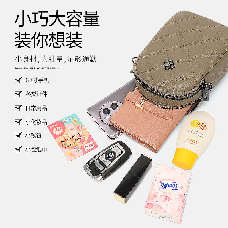 Rhombus pattern leather messenger bag women's vertical large-capacity mobile phone bag 2025 new lightweight mini shoulder small backpack