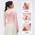New women's windproof drawstring hooded yoga jacket - cropped, slim-fit, running & fitness jacket d25180